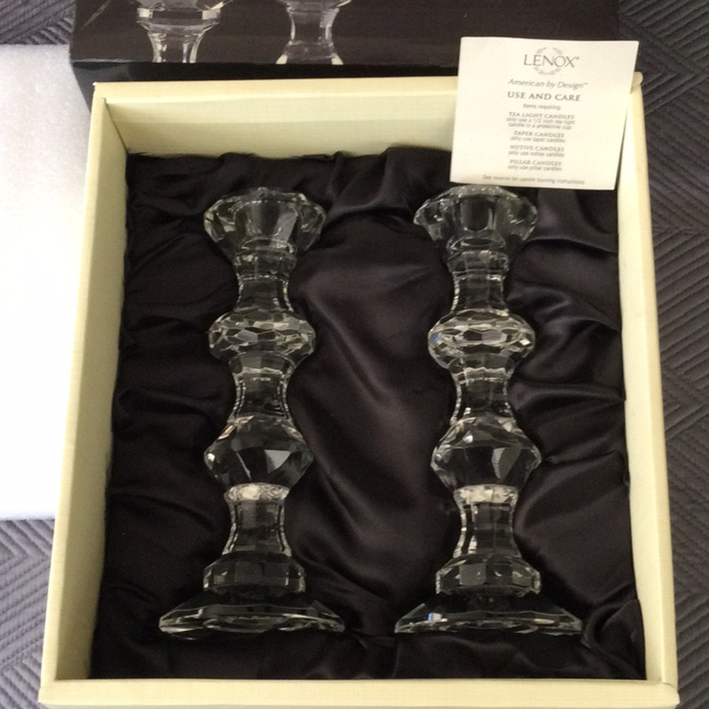 LENOX GOSSAMER 8” crystal candlestick pair.